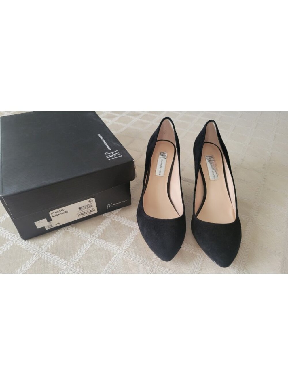 INC International Concepts Zita Black Suede Pumps Women’s 8M 3.5” Heel